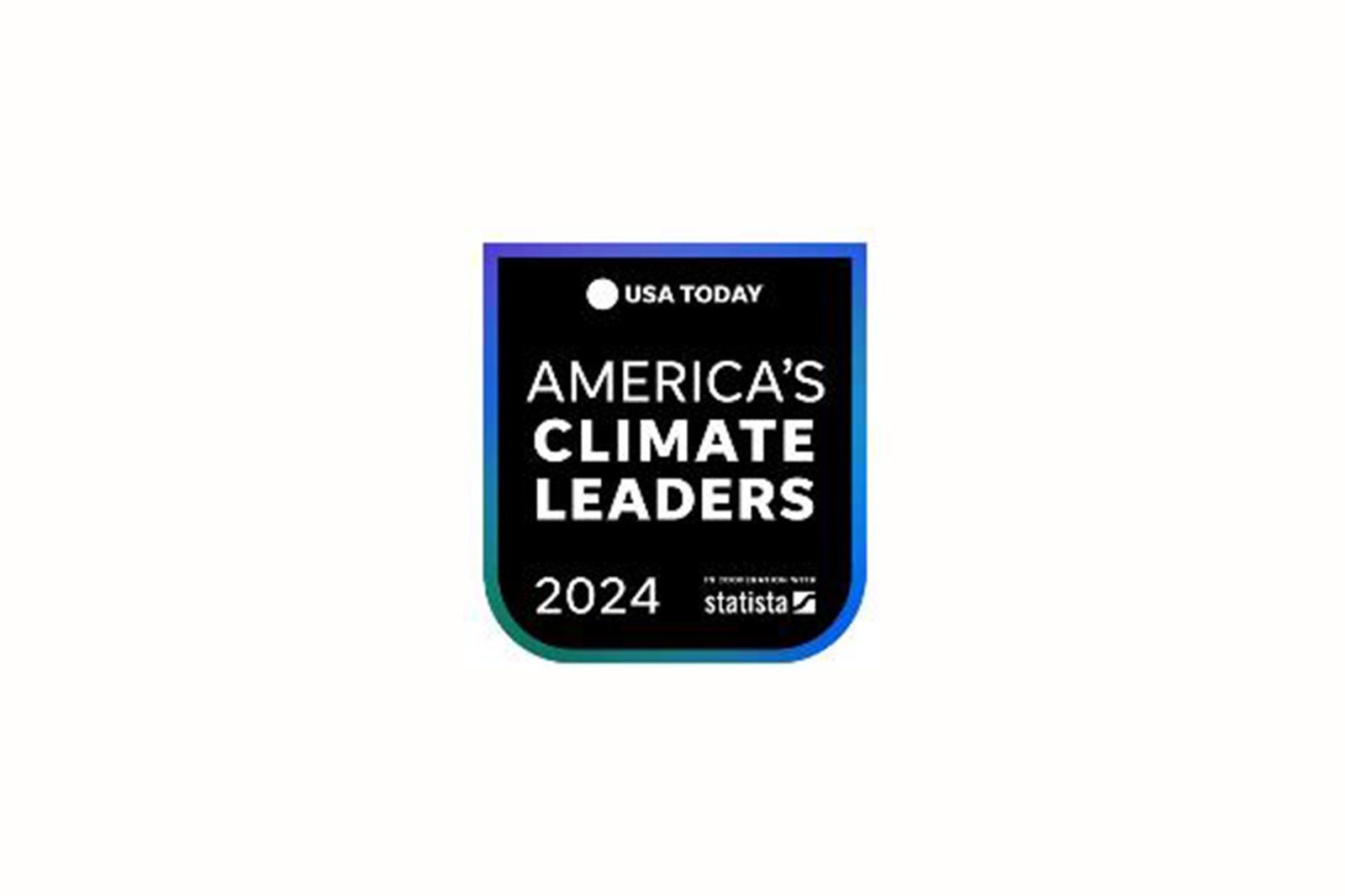 Blue white and green logo that says USA Today America’s Climate Leaders 2024