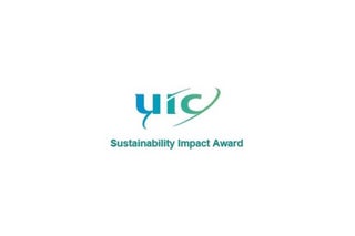 White text with the American Chemistry Council logo on a blue square representing the Responsible Care Energy Efficiency Award for sustainable rail transport