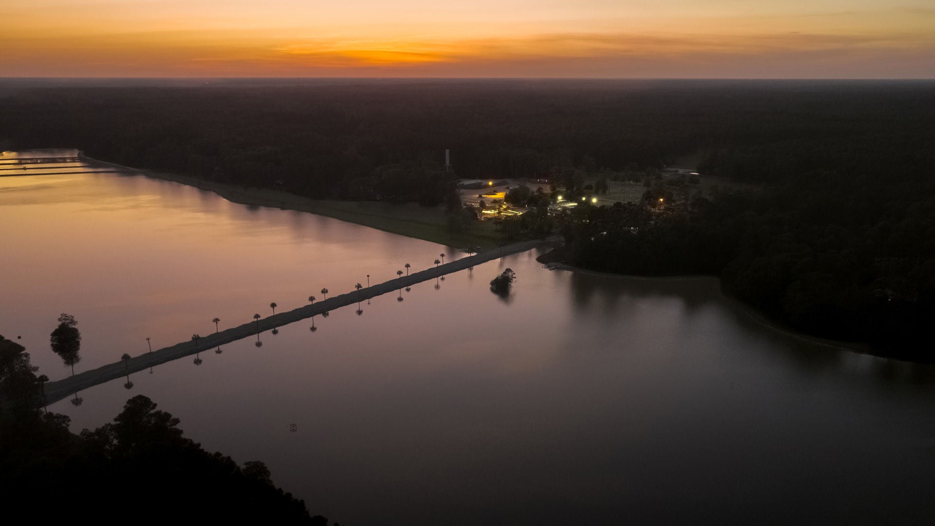 Sunset aerial view of Brosnan Forest