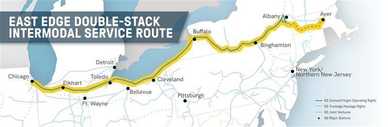 East Edge double-stack intermodal service route map