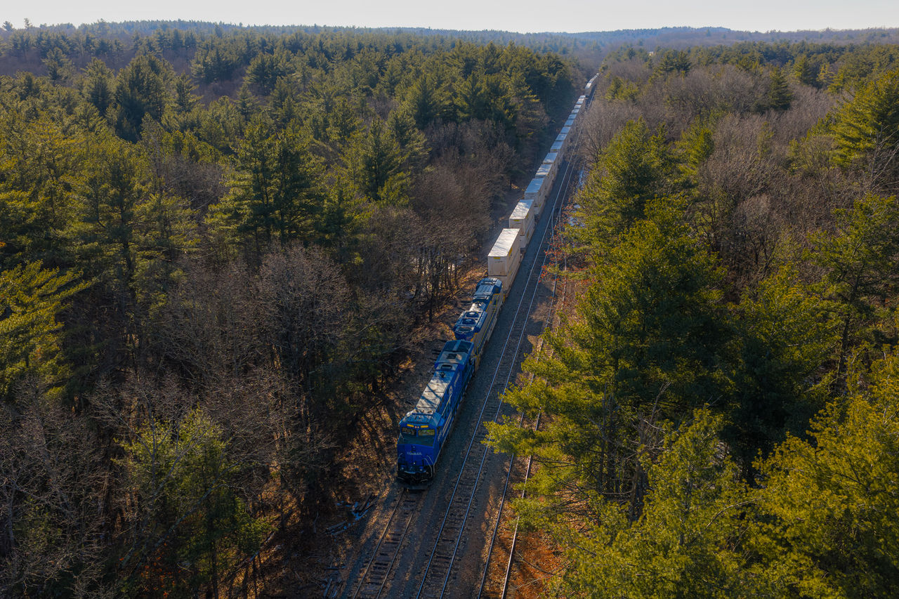 Conrail heritage locomotive traveling between Worcester and Ayer, Mass.